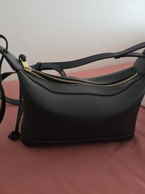 The Horse Black Leather Crossbody with Gold Zipper (Mini Lou)